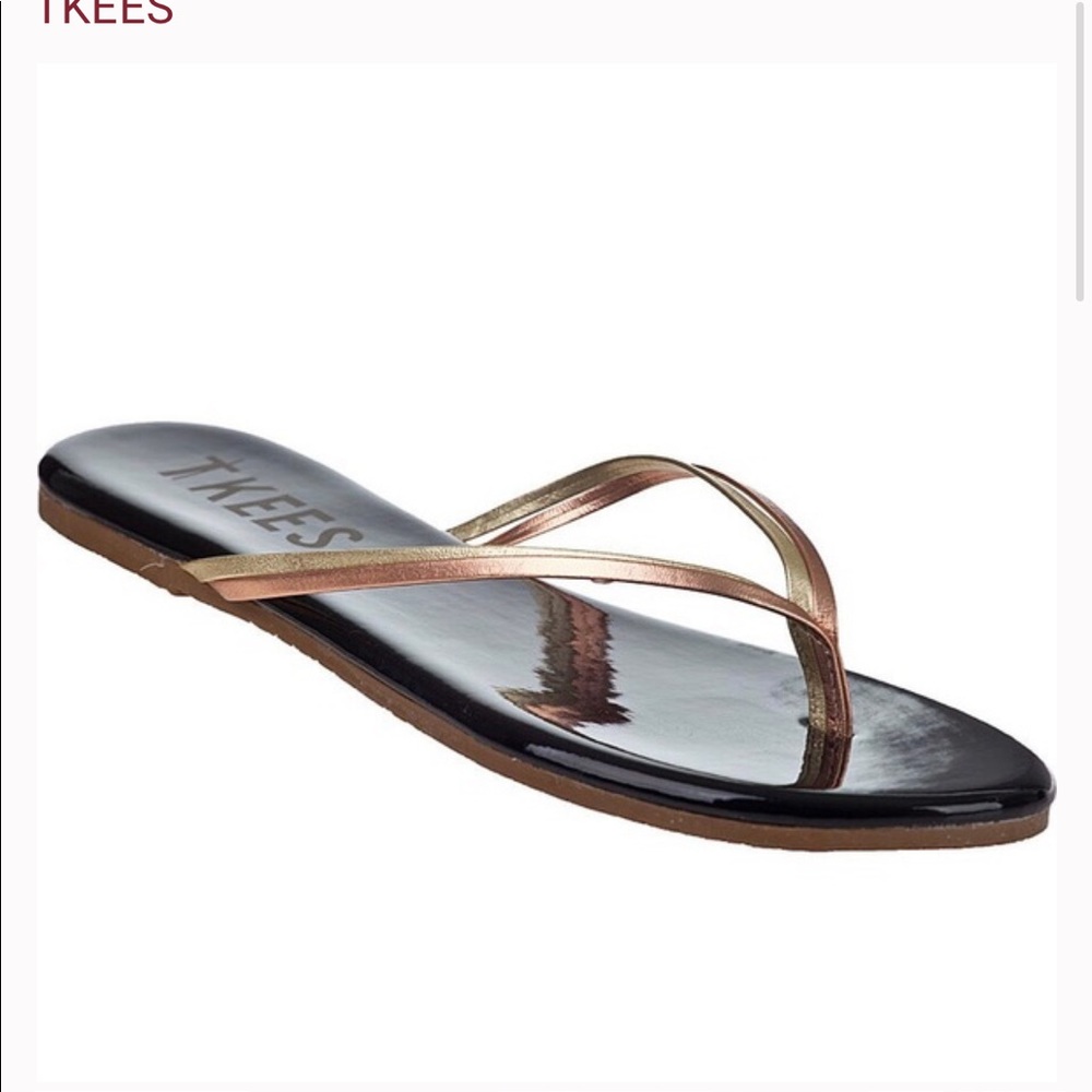 Tkees DUOS 2 Straps Patent Leather Rose Gold Straps Flip Flops Sandals Slides